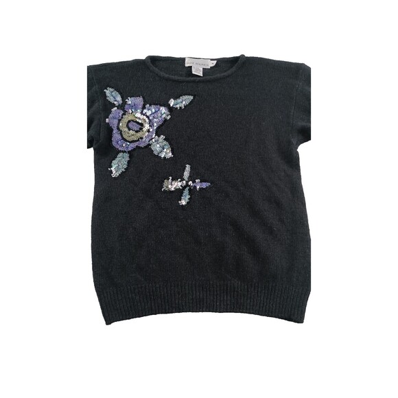 Vintage David Benjamin Womens M Sweater Black Blue Purple Sequined Pullover Silk - Picture 3 of 8